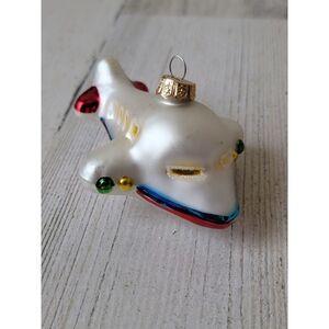 Mini blown glass airplane pilot glitter ornament Xmas